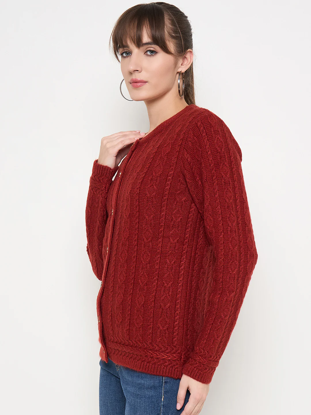 Madame Self Design Crew Neck Rust Cardigan - Image 5