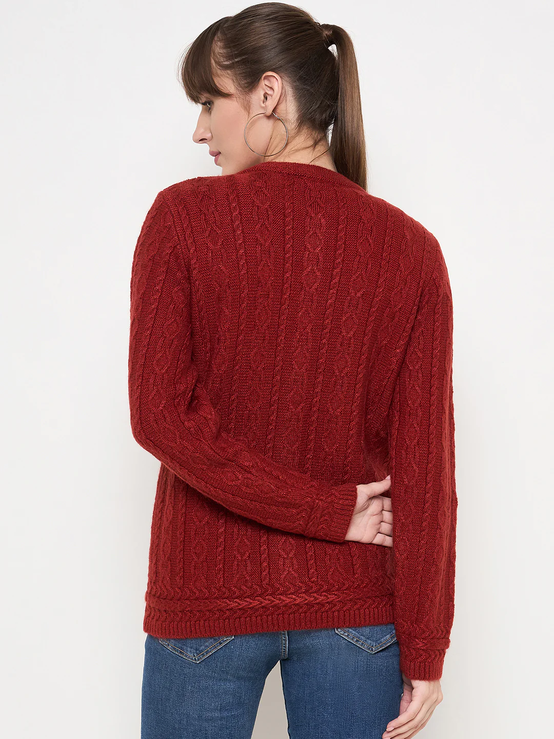 Madame Self Design Crew Neck Rust Cardigan - Image 6