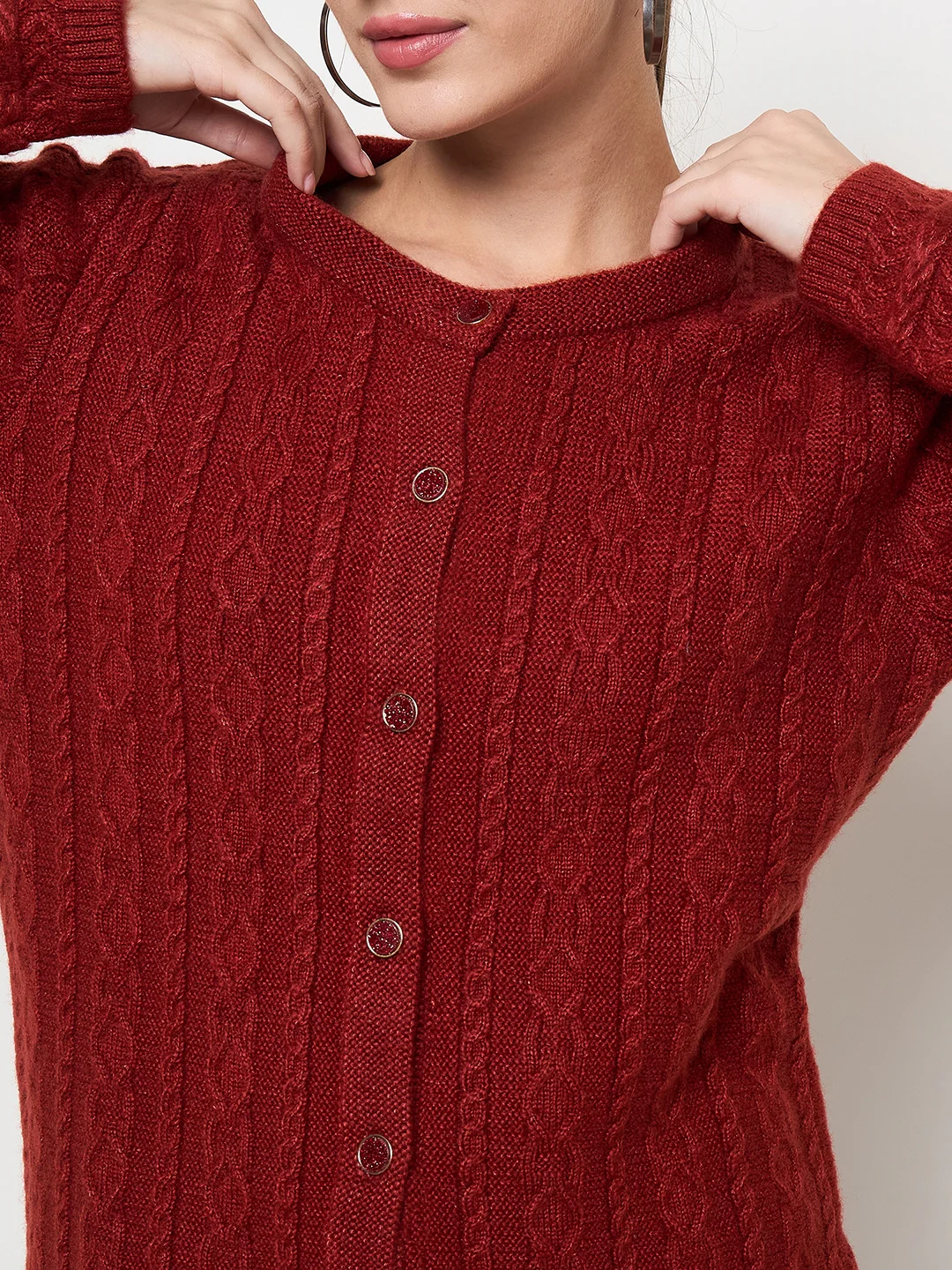 Madame Self Design Crew Neck Rust Cardigan - Image 7