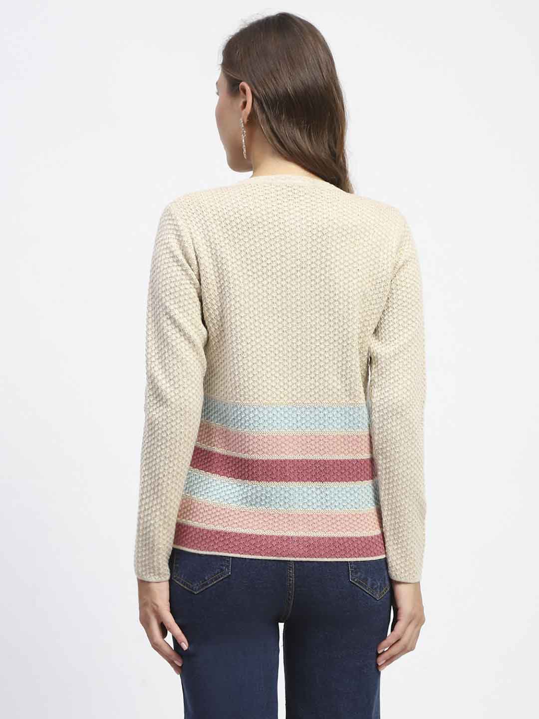Madame Beige Striped Buttoned Cardigan - Image 5