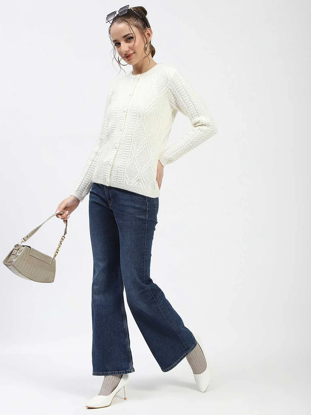 Madame White Buttoned Cardigan - Image 2