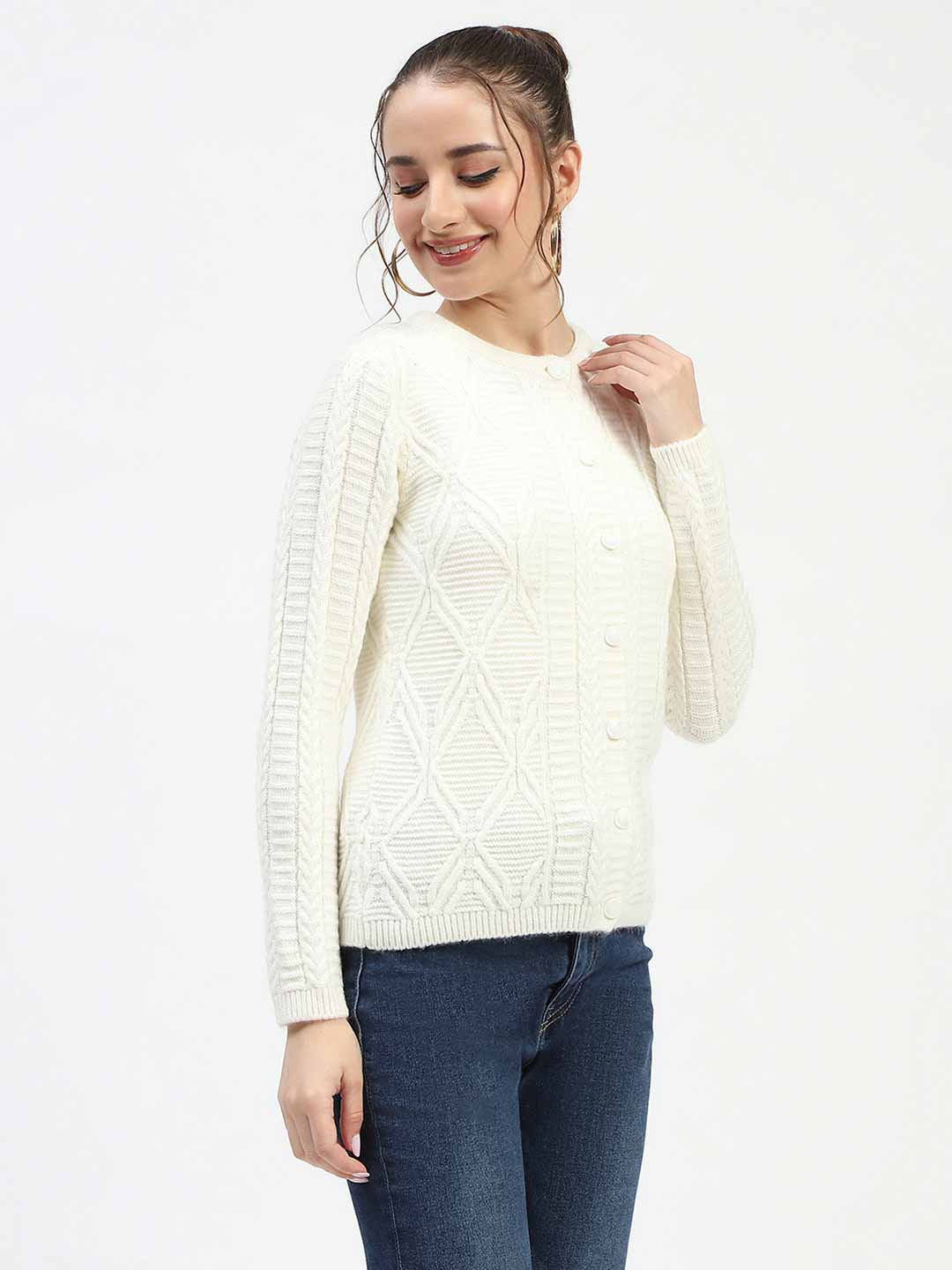 Madame White Buttoned Cardigan - Image 3