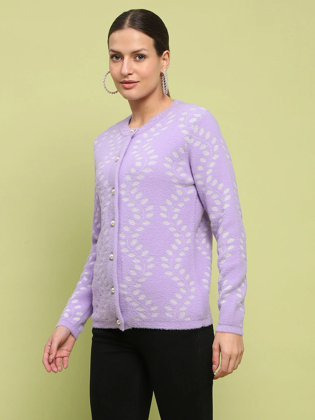 Madame Self Design Buttoned Lilac Cardigan - Image 5