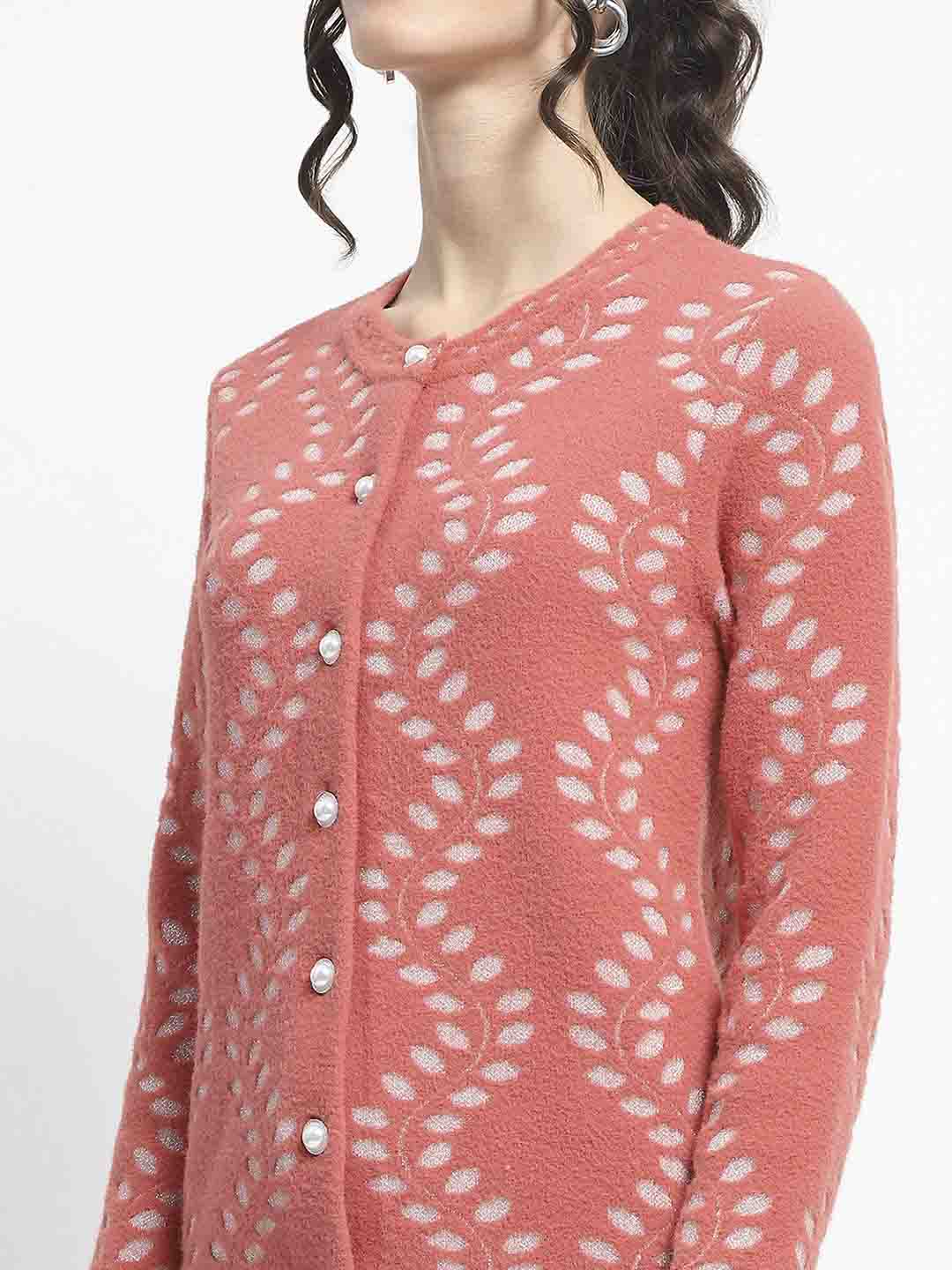 Madame Self Design Full Sleeve Cable Knit Rust Cardigan - Image 7