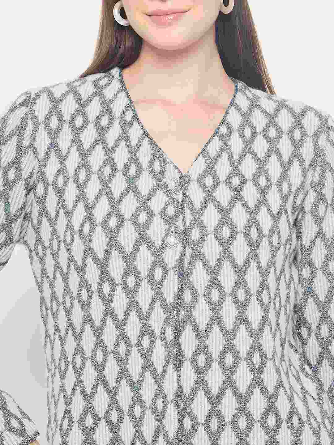Madame Geometric Print Button Up Off White Cardigan - Image 7