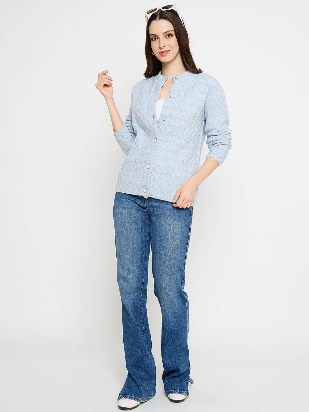 Madame Striped Sky Blue Cardigan - Image 2