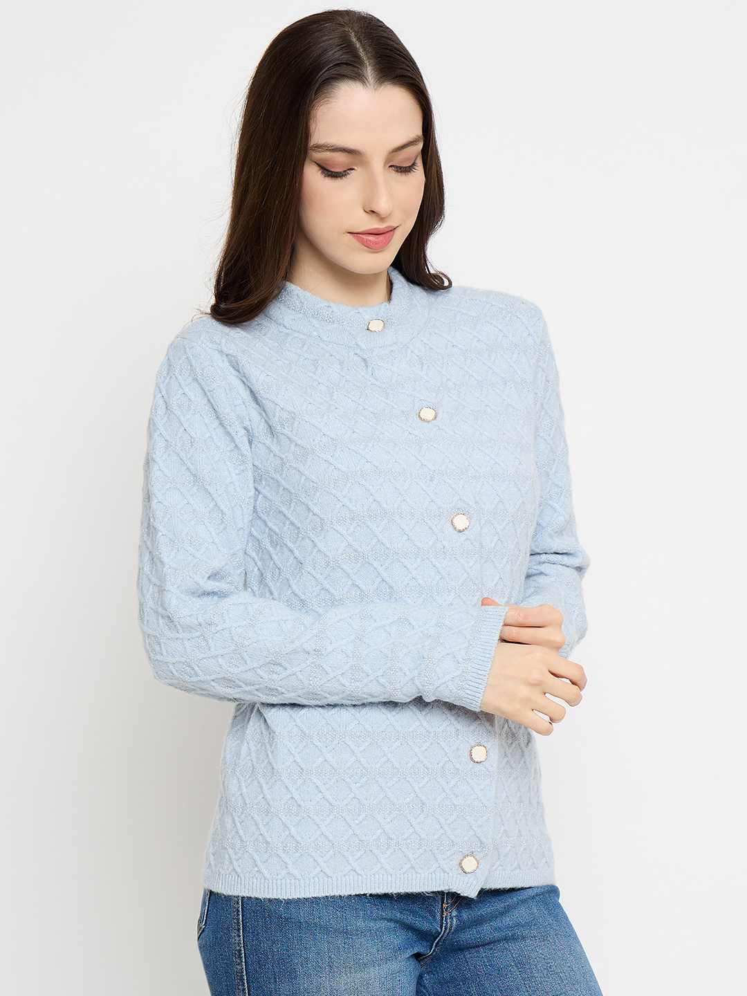 Madame Striped Sky Blue Cardigan - Image 4