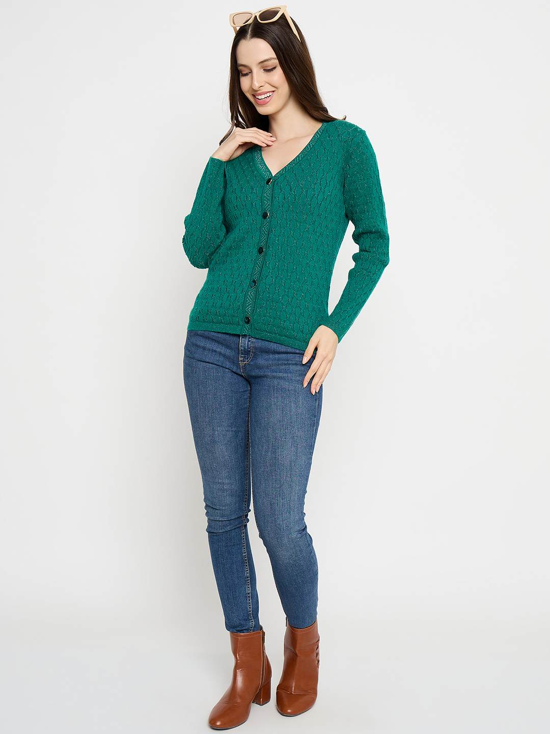 Madame Cable Knit Emerald Green Cardigan - Image 2