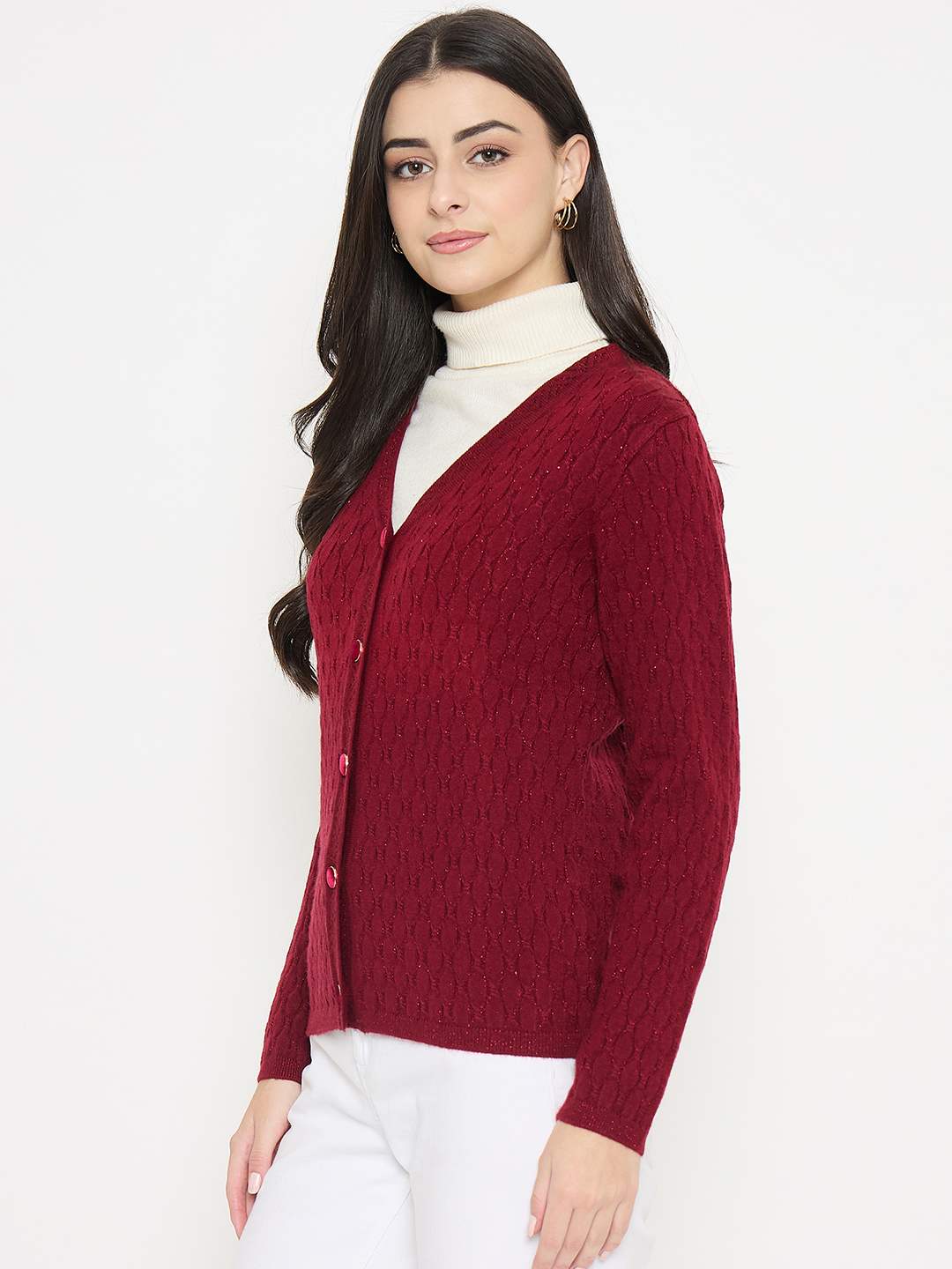 Madame Cable Knit Maroon Cardigan - Image 5