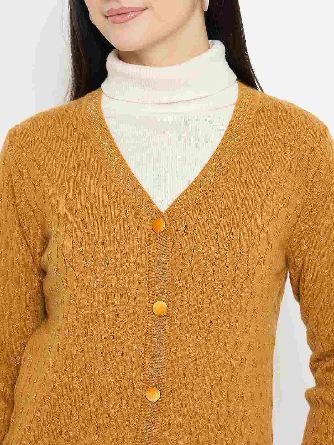 Madame Cable Knit Mustard Yellow Cardigan - Image 7