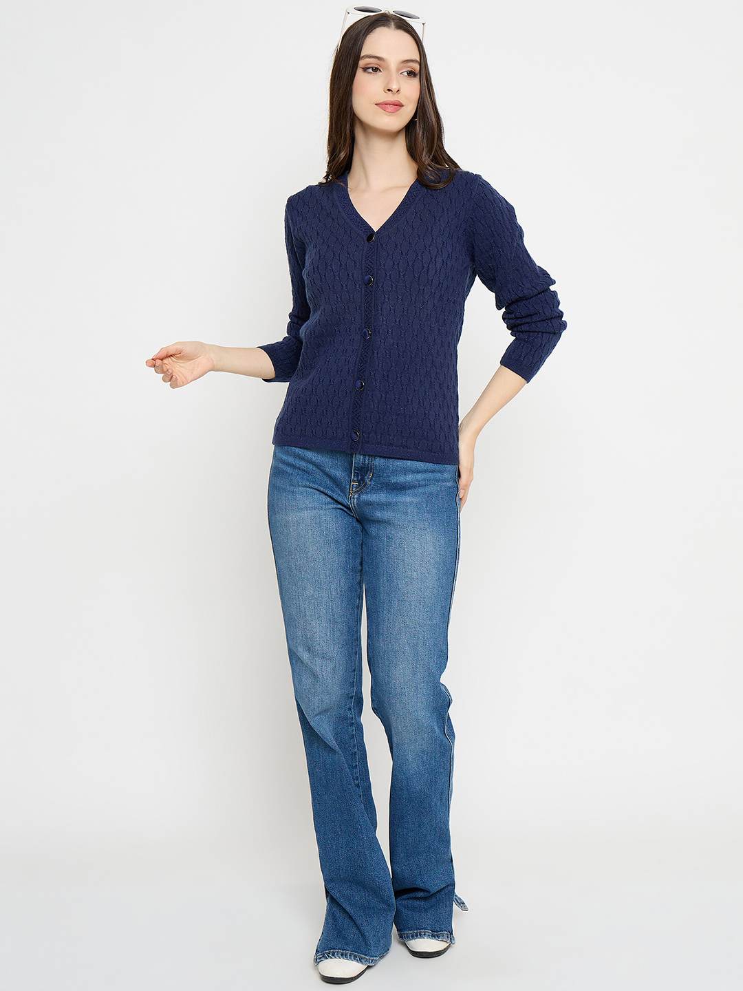 Madame Cable Knit Navy Blue Cardigan - Image 2