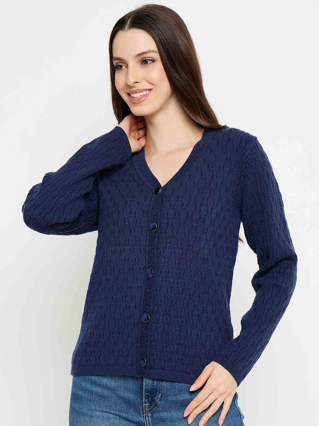 Madame Cable Knit Navy Blue Cardigan - Image 3