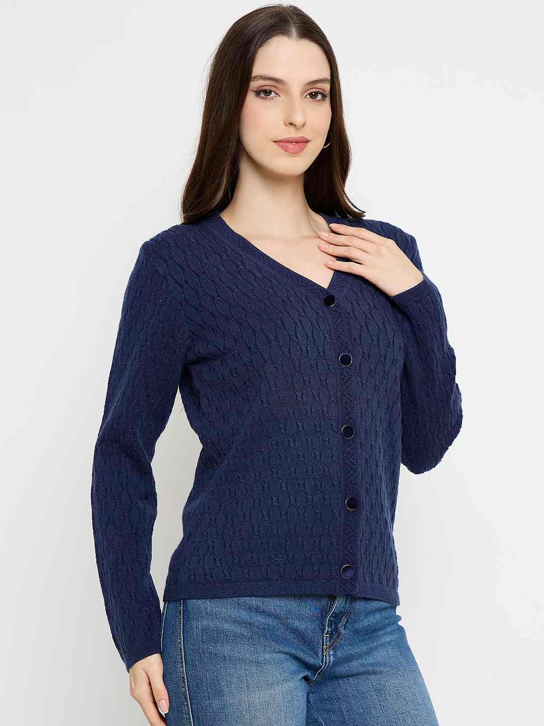 Madame Cable Knit Navy Blue Cardigan - Image 4