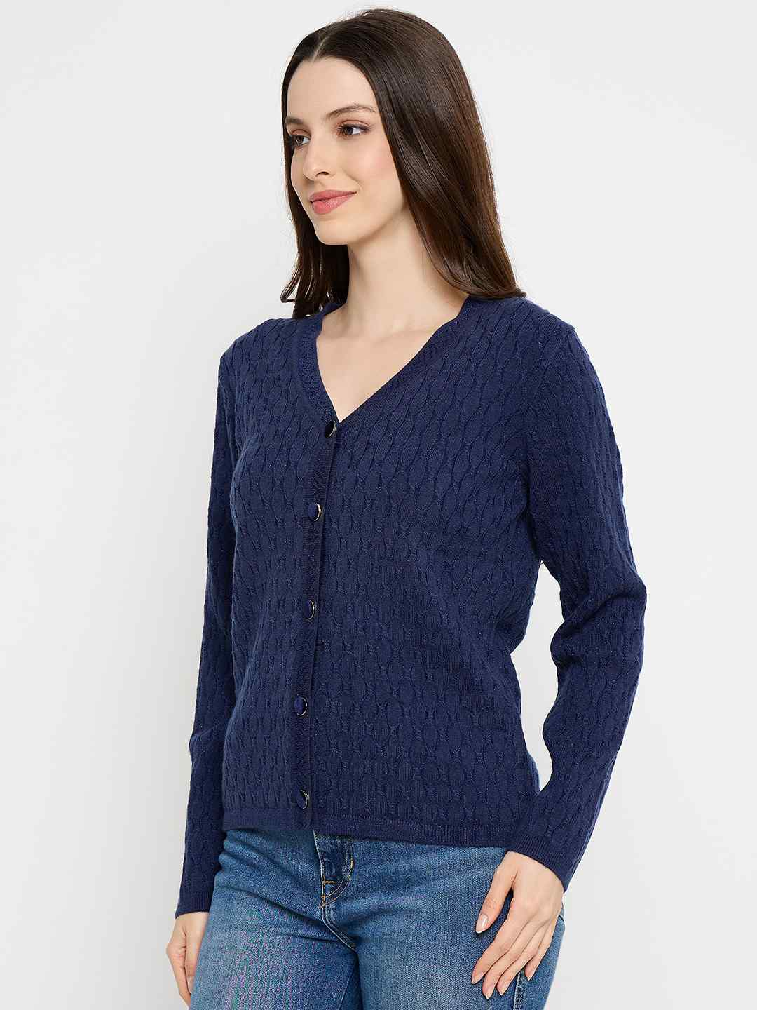 Madame Cable Knit Navy Blue Cardigan - Image 5