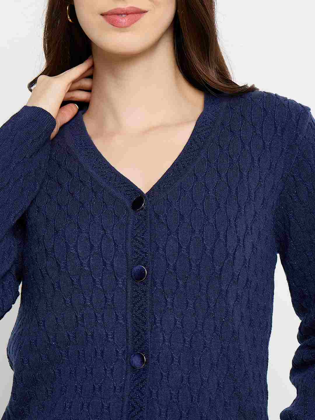 Madame Cable Knit Navy Blue Cardigan - Image 7