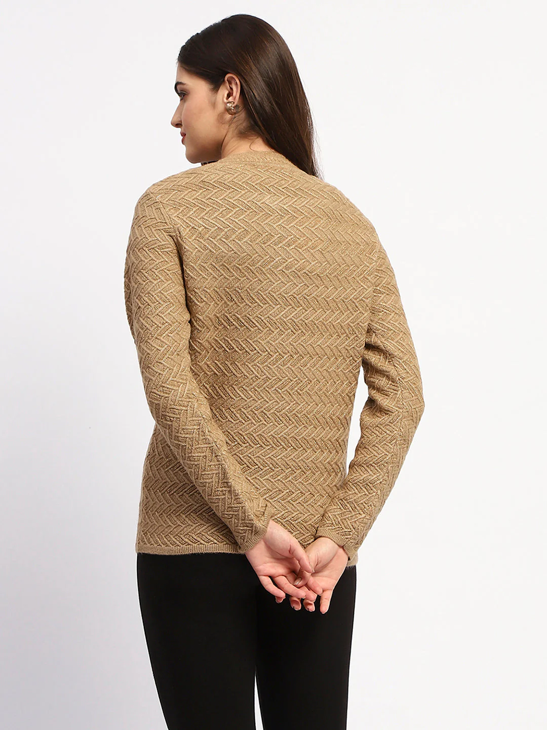 Madame Camel Cable Knit Button Down Cardigan - Image 5