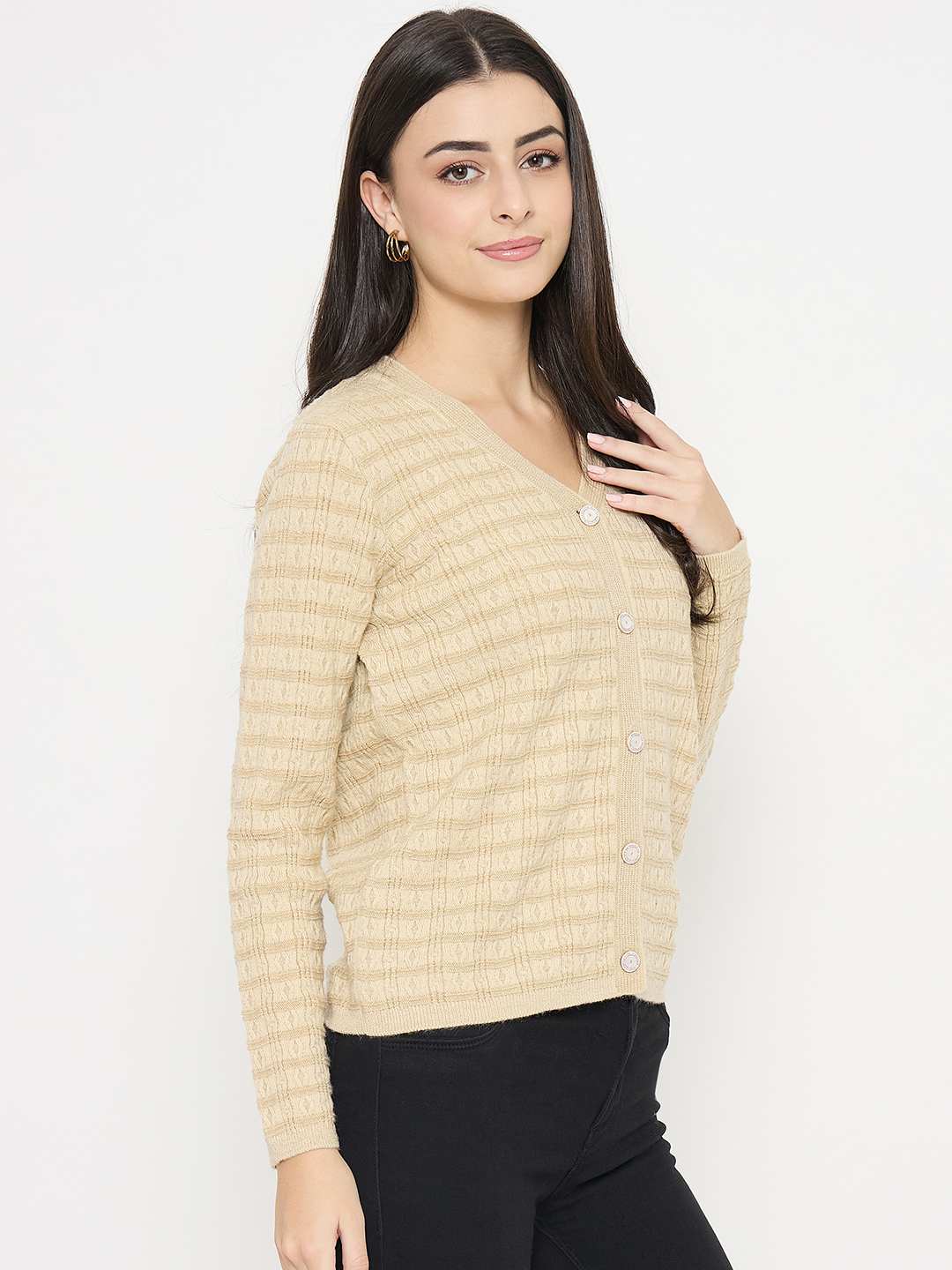 Madame Self Design Beige Cardigan - Image 4