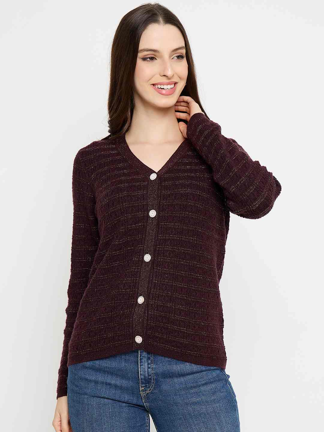 Madame Self Design Coffee Brown Cardigan - Image 3