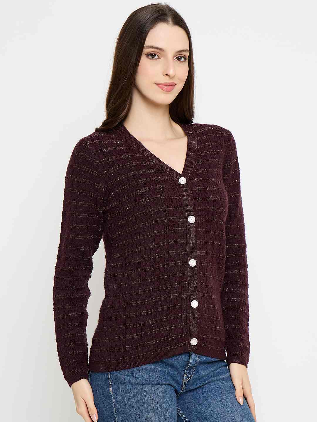 Madame Self Design Coffee Brown Cardigan - Image 4