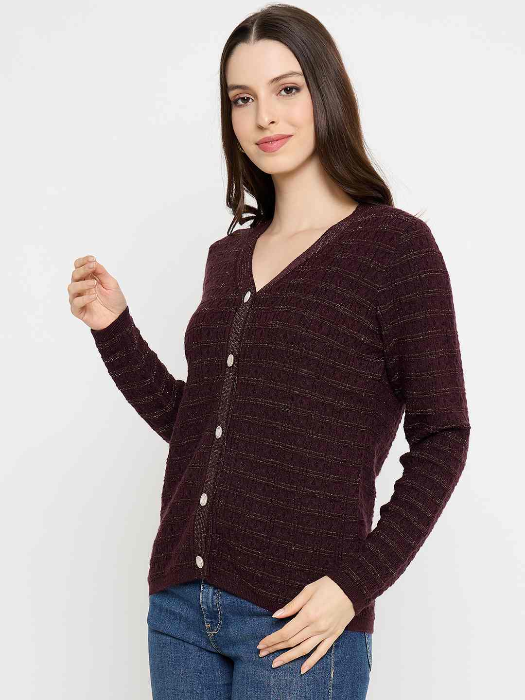 Madame Self Design Coffee Brown Cardigan - Image 5