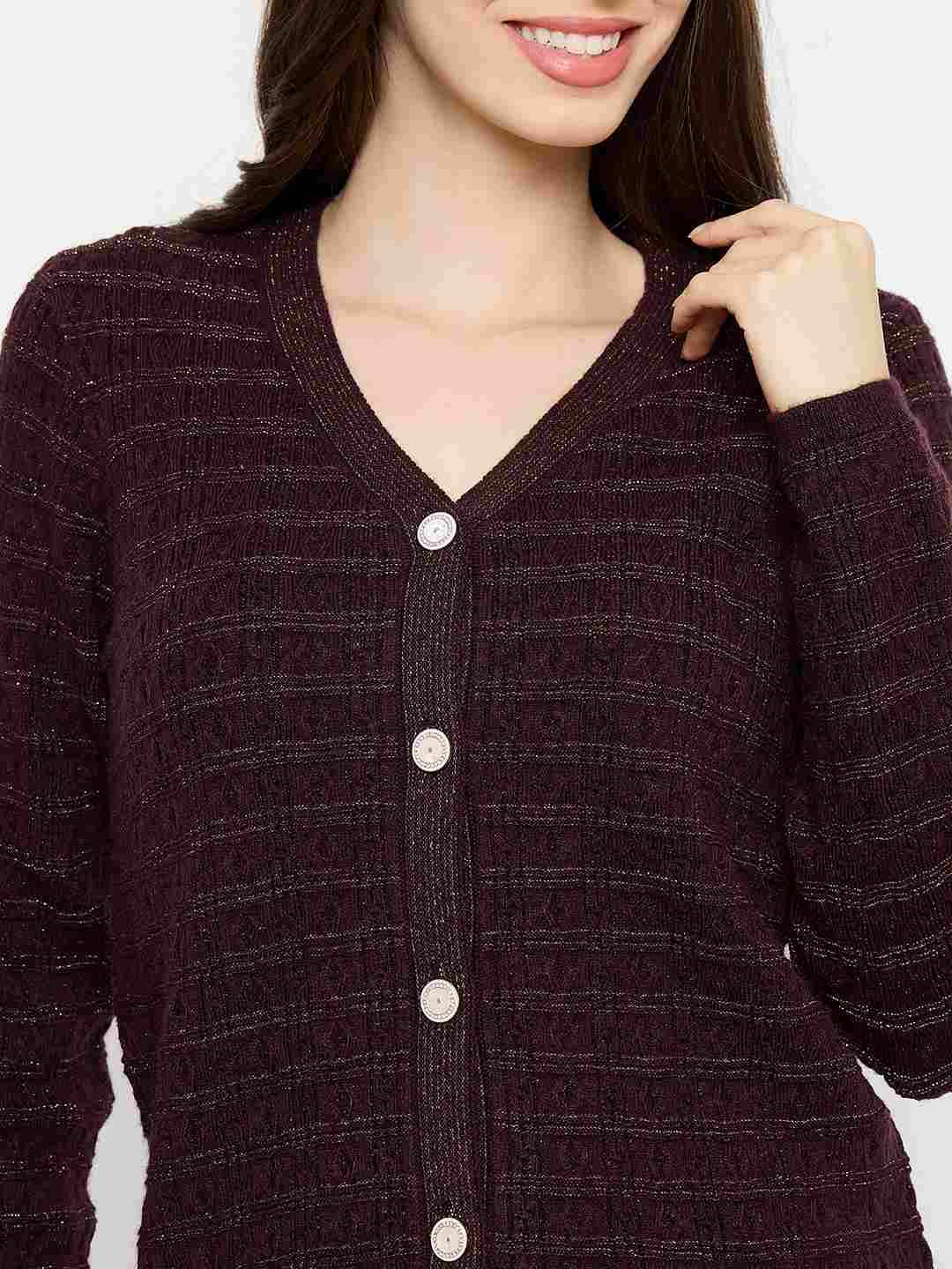 Madame Self Design Coffee Brown Cardigan - Image 7
