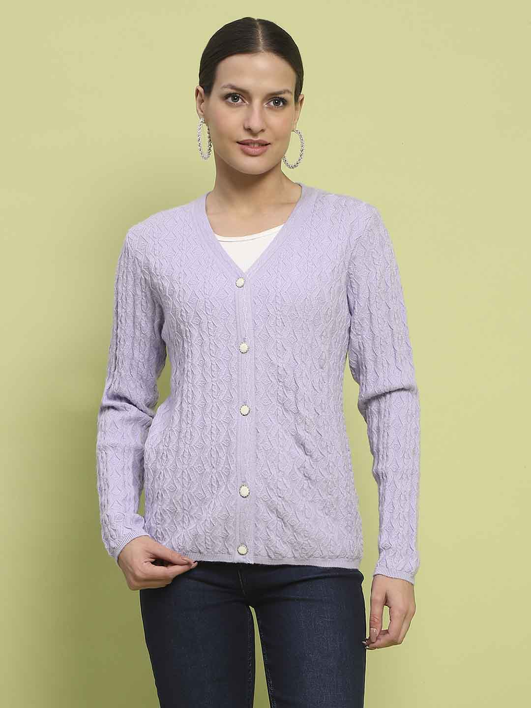 Madame Printed Cable Knit Mauve Cardigan - Image 3
