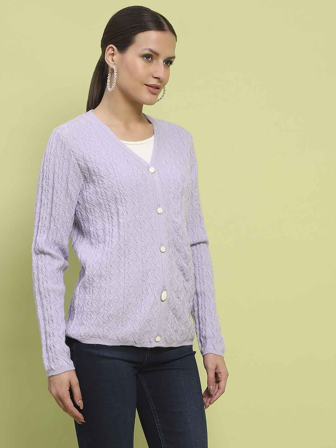 Madame Printed Cable Knit Mauve Cardigan - Image 4