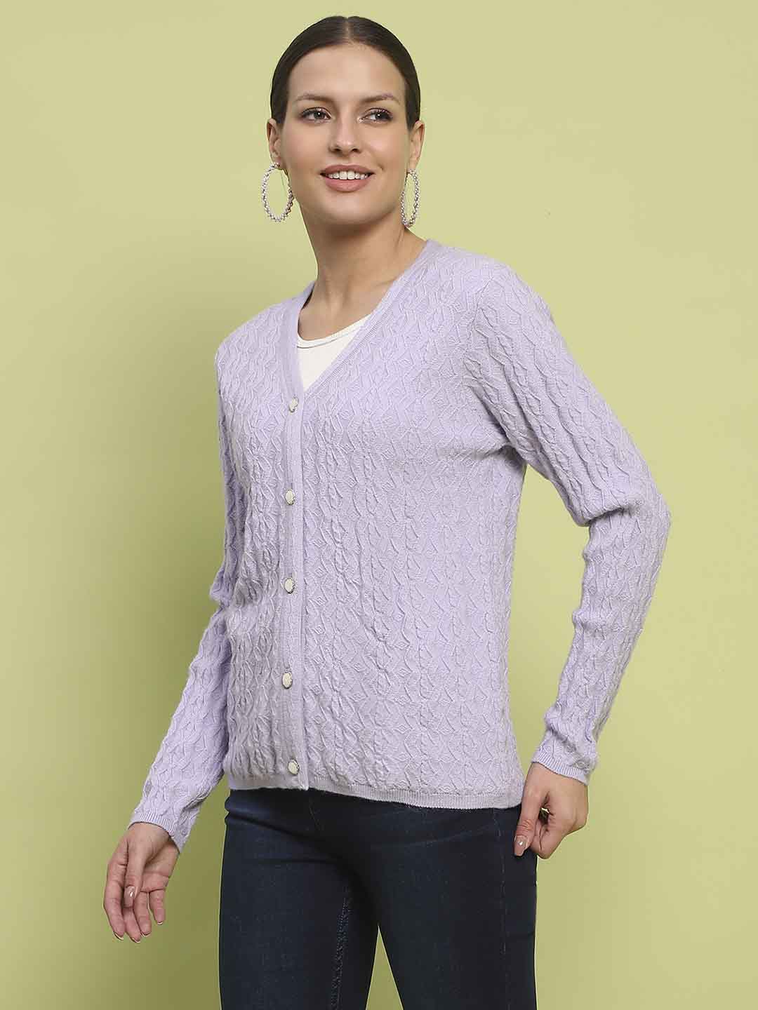 Madame Printed Cable Knit Mauve Cardigan - Image 5