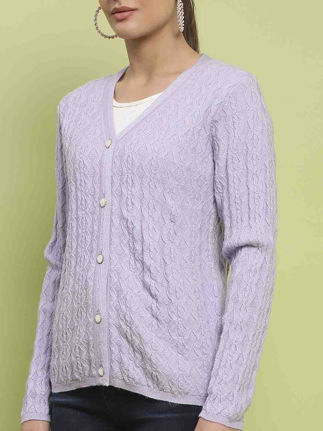 Madame Printed Cable Knit Mauve Cardigan - Image 7