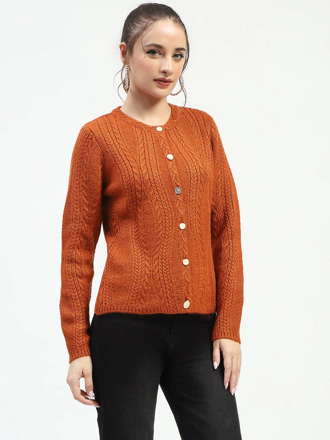 Madame Orange Button-Up Cardigan - Image 3