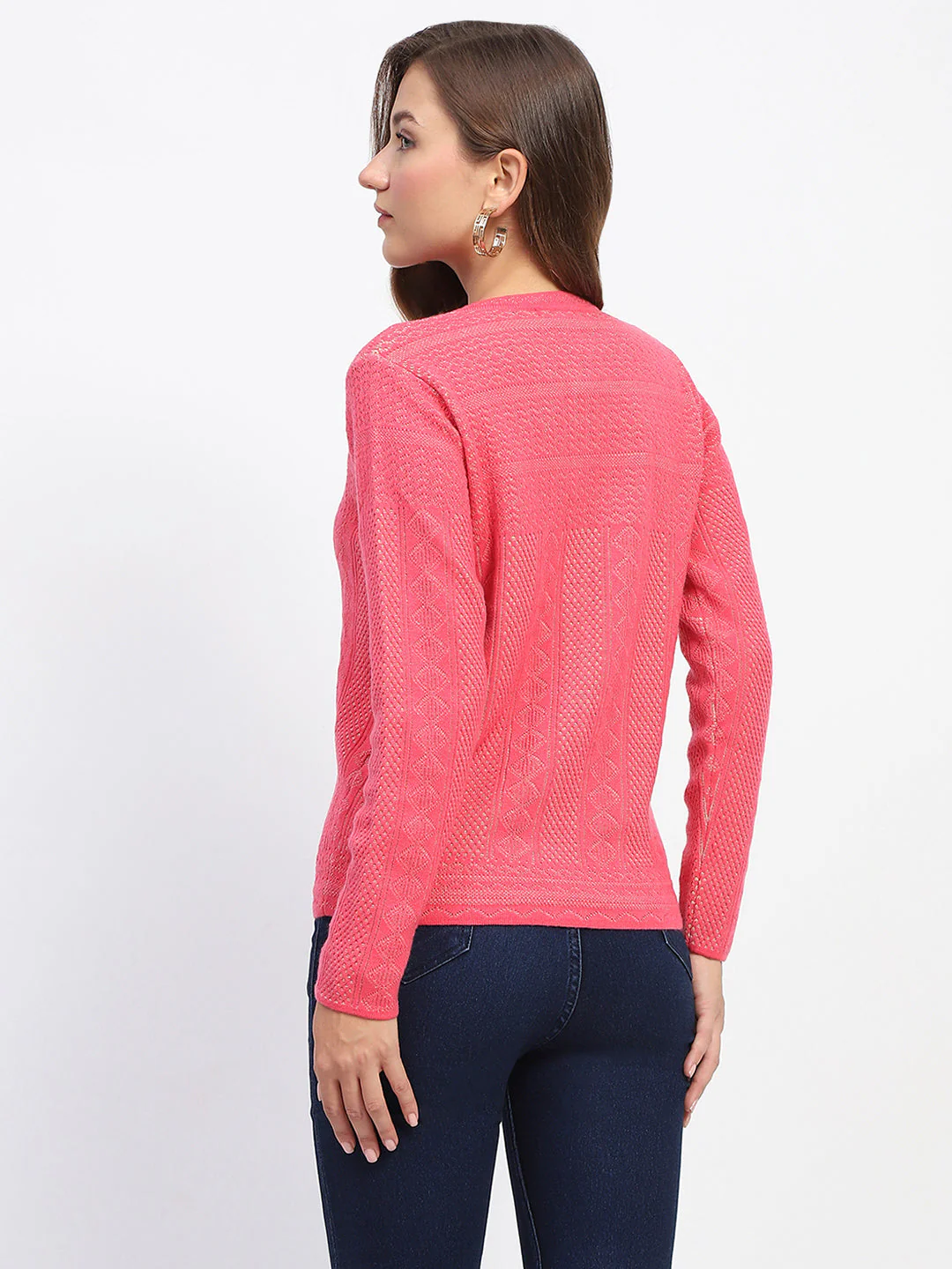 Madame Self-Designed Crew Neck Button Down Coral Cardigan - Image 5