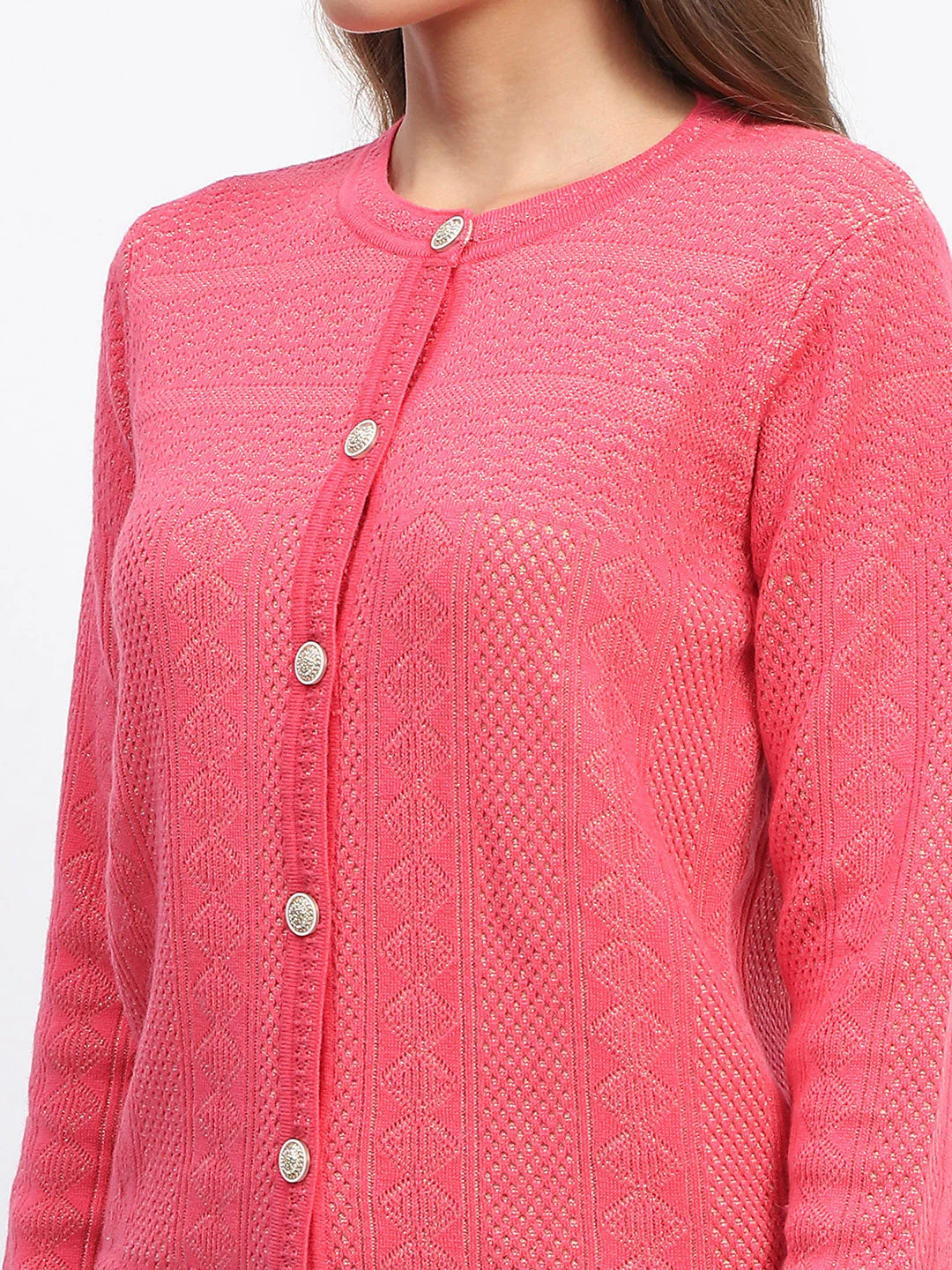 Madame Self-Designed Crew Neck Button Down Coral Cardigan - Image 6