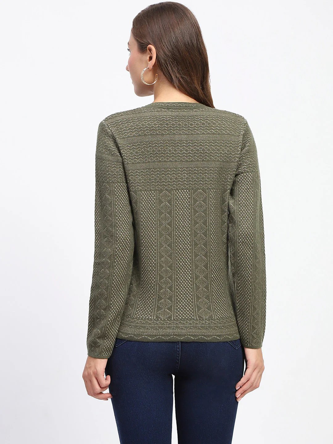Madame Self-Designed Crew Neck Button Down Olive Green Cardigan - Image 5