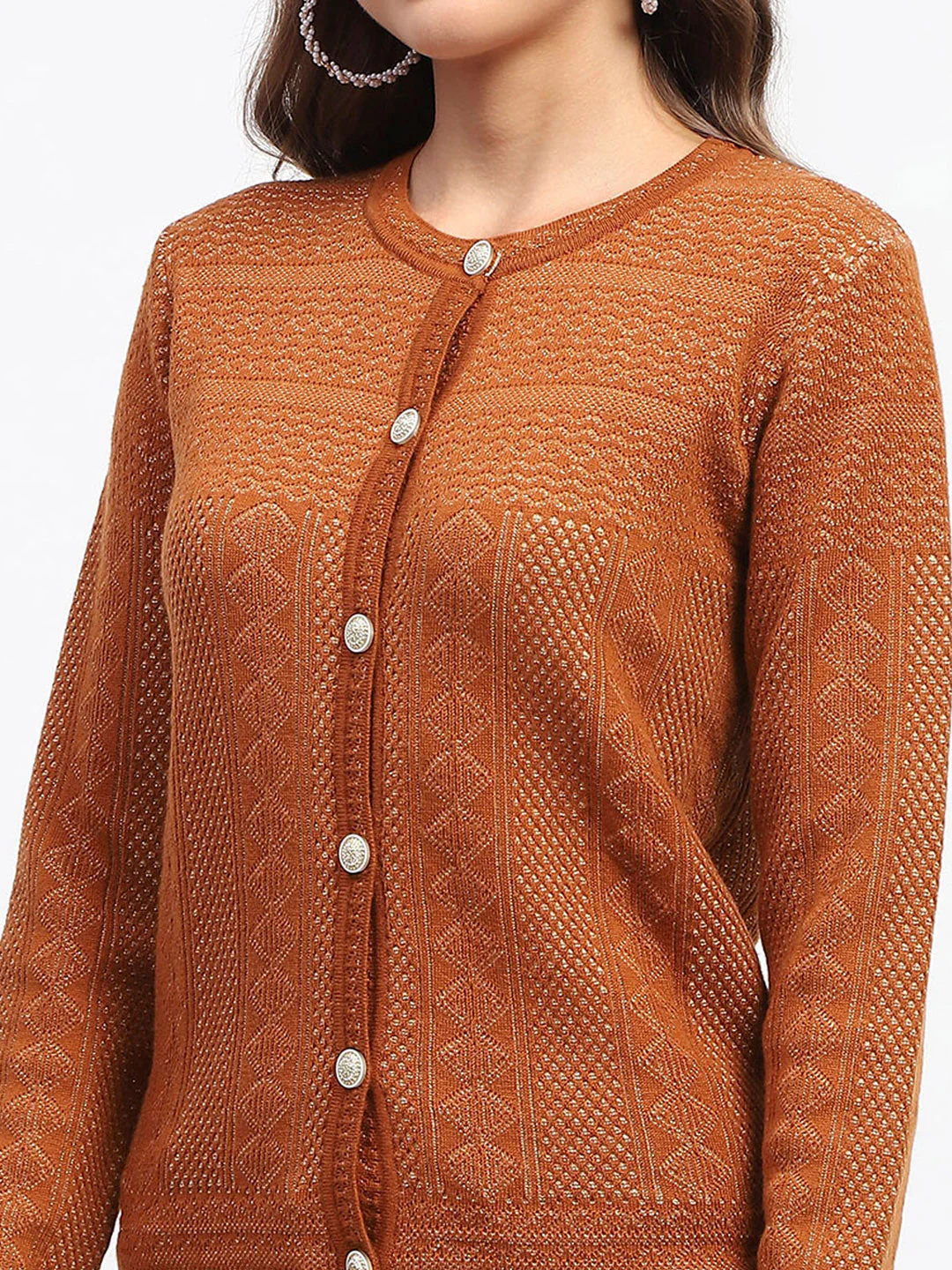 Madame Self-Designed Crew Neck Button Down Tan Cardigan - Image 6