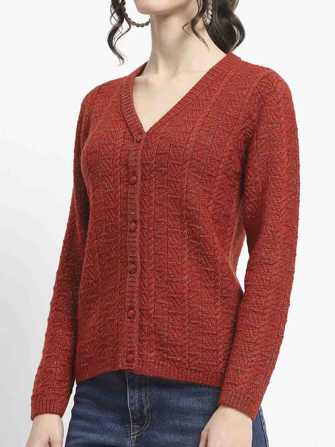 Madame Crew Neck Solid Rust Cardigan - Image 7