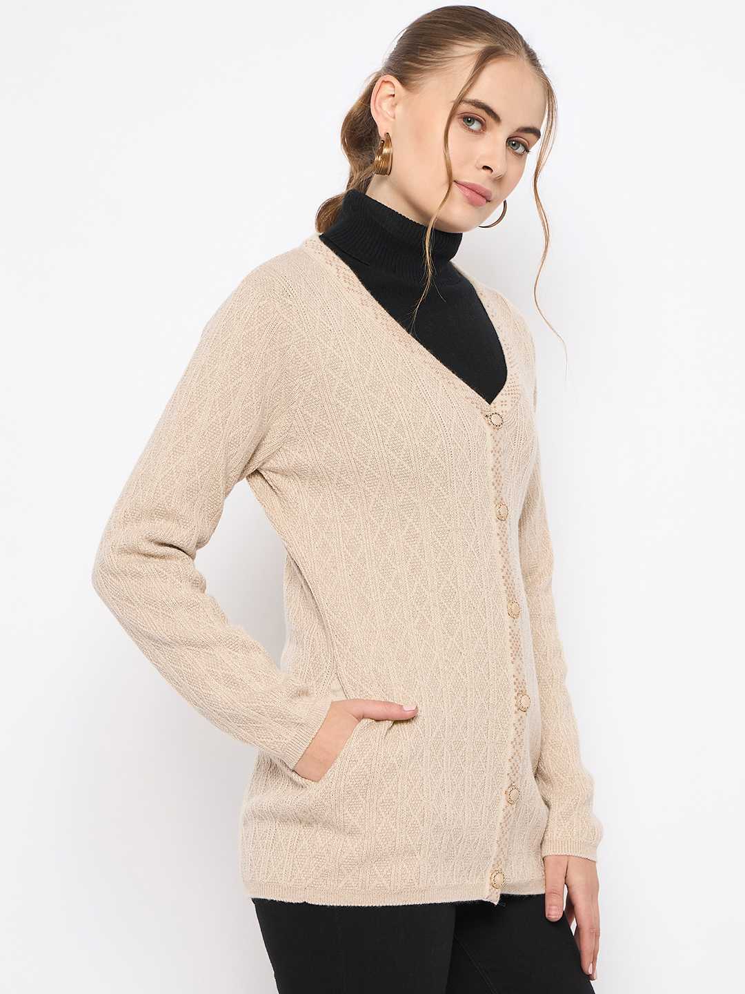 Madame Full Sleeve Button Down Beige Cardigan - Image 4