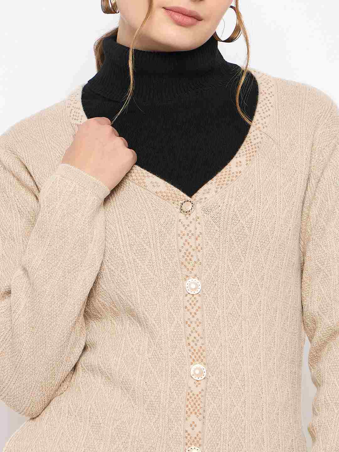 Madame Full Sleeve Button Down Beige Cardigan - Image 7