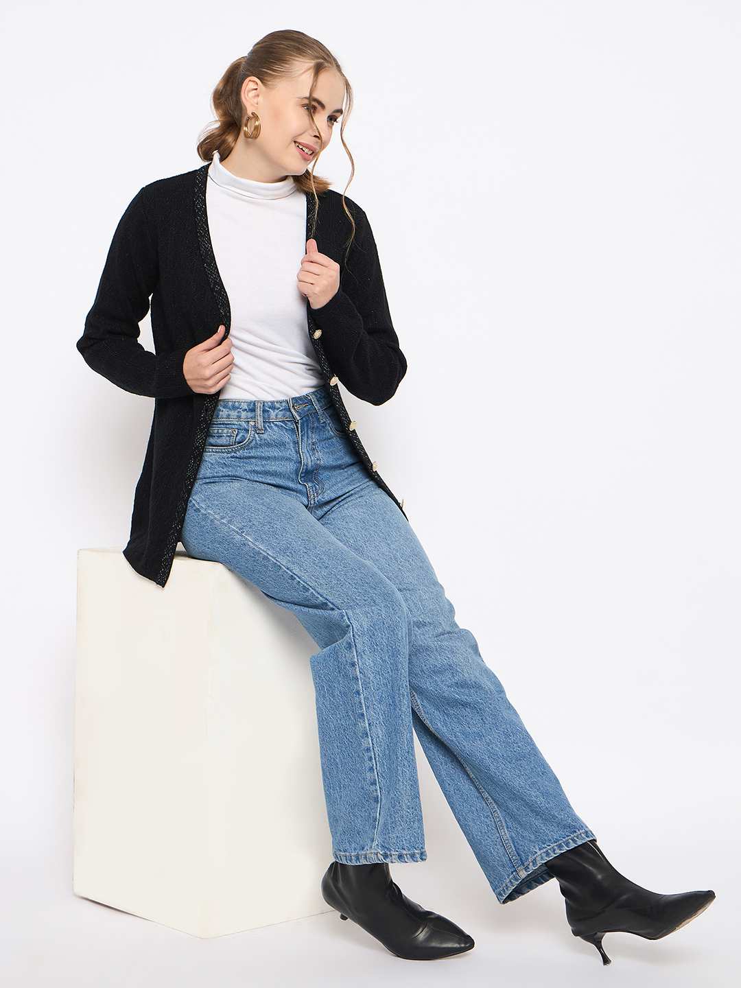 Madame Full Sleeve Button Down Black Cardigan - Image 2