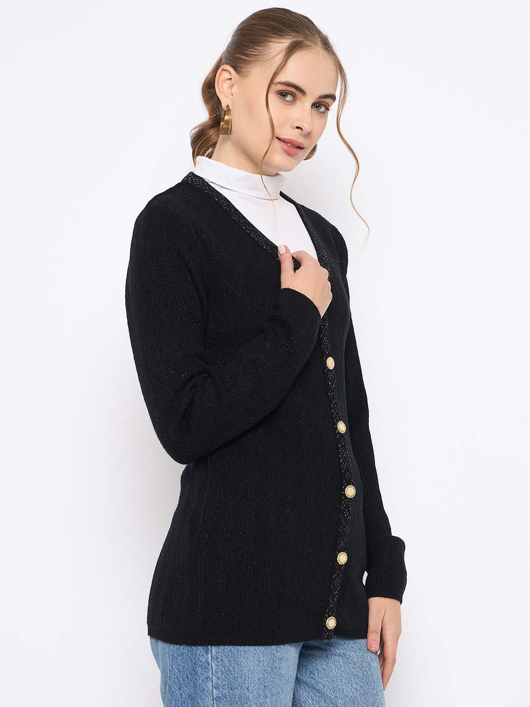 Madame Full Sleeve Button Down Black Cardigan - Image 5