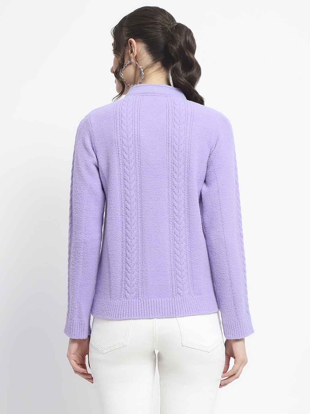 Madame Button Down Cable Knit Solid Lilac Cardigan - Image 6