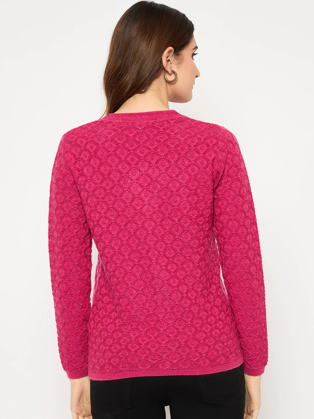 Madame Cable Knit V Neck Hot Pink Cardigan - Image 6