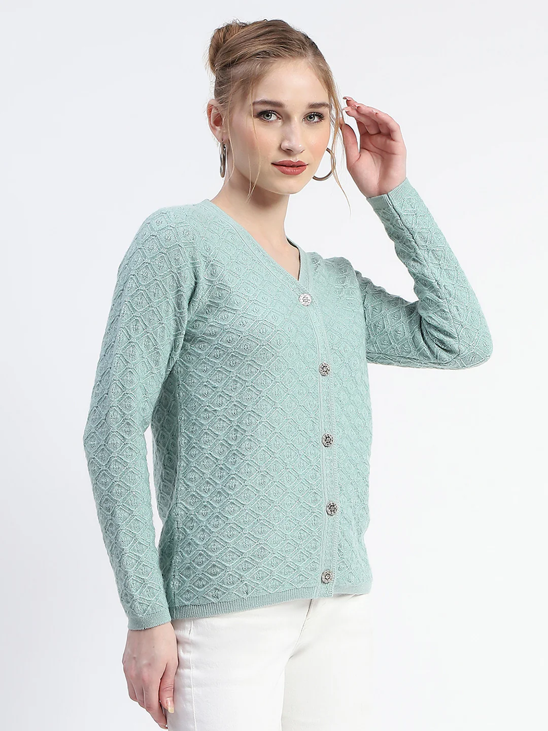 Madame Mint V-Neck Knit Cardigan - Image 3