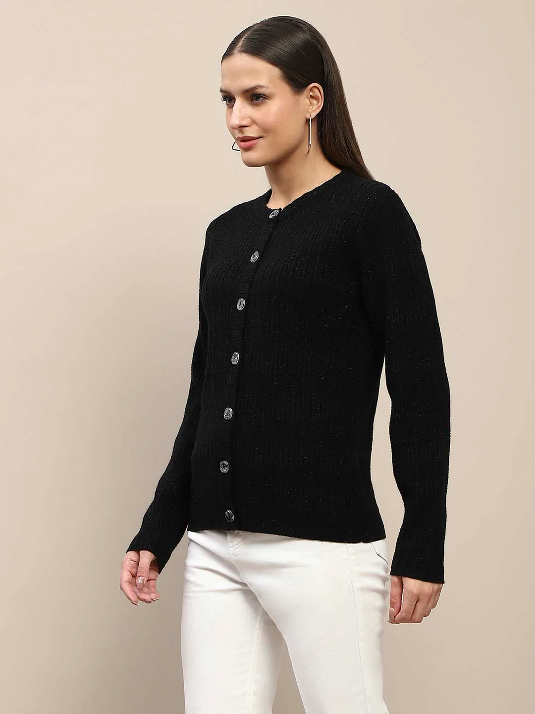 Madame Cable Knit Buttoned Black Cardigan - Image 5
