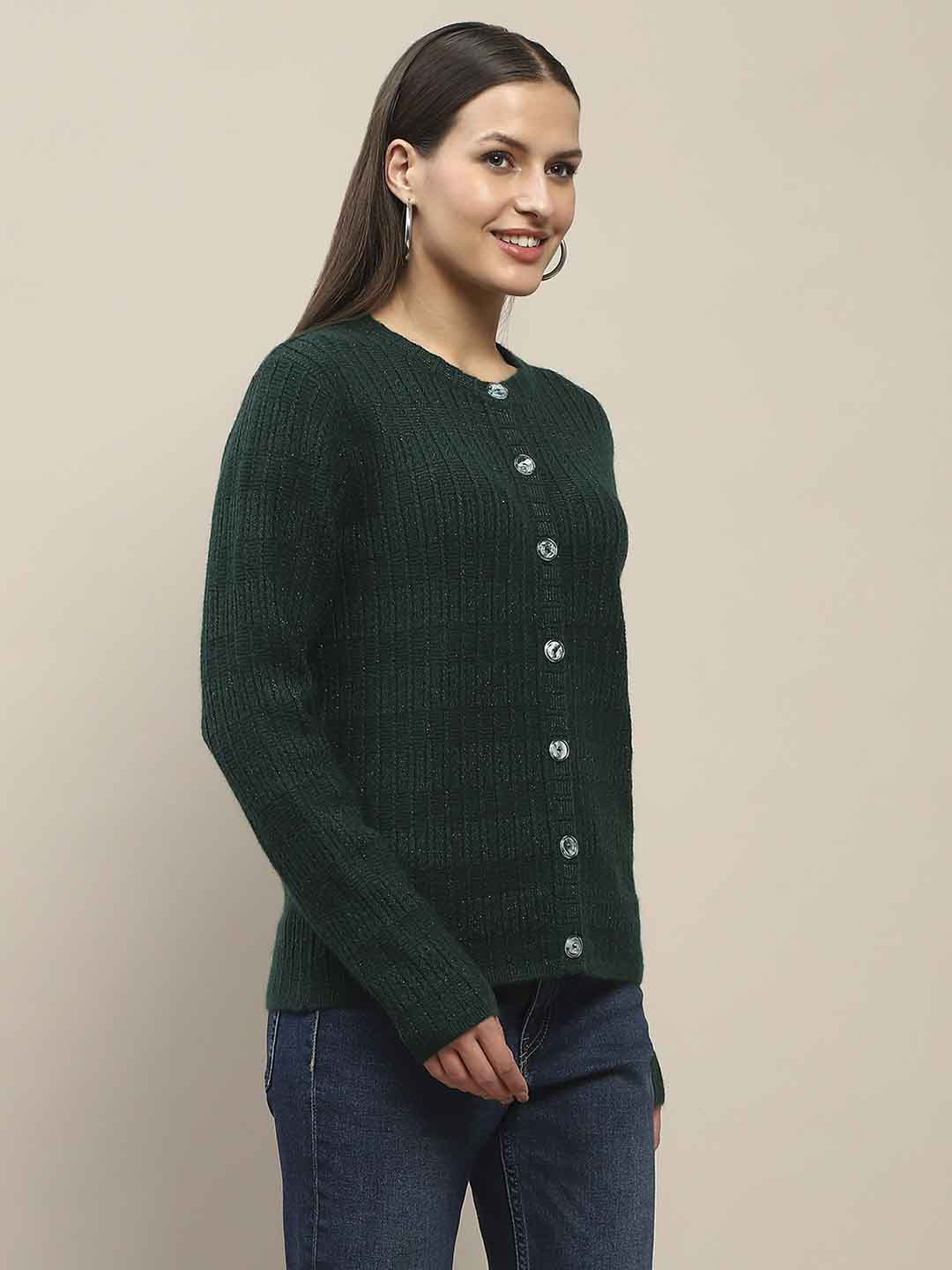 Madame Cable Knit Buttoned Bottle Green Cardigan - Image 4