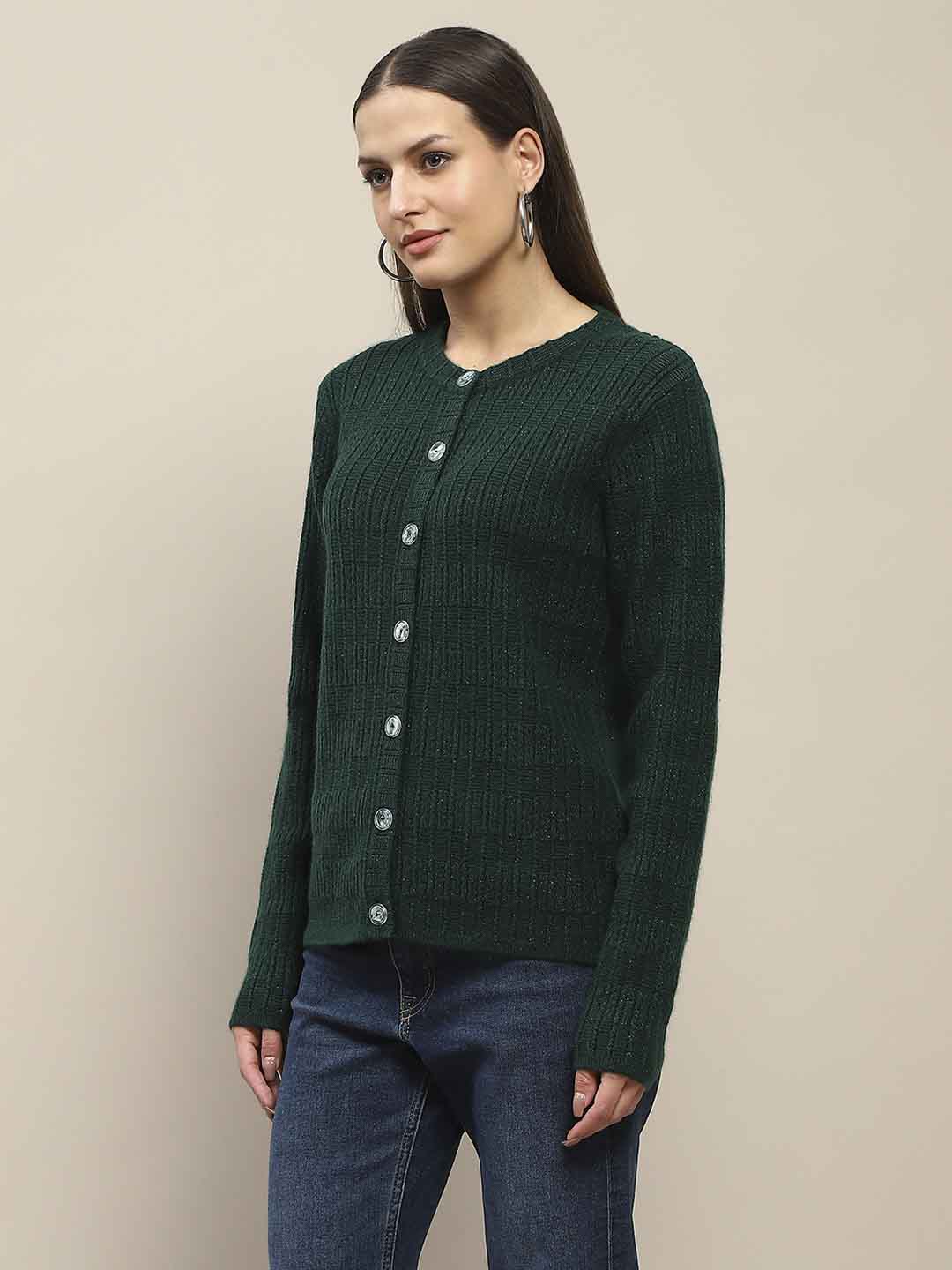 Madame Cable Knit Buttoned Bottle Green Cardigan - Image 5