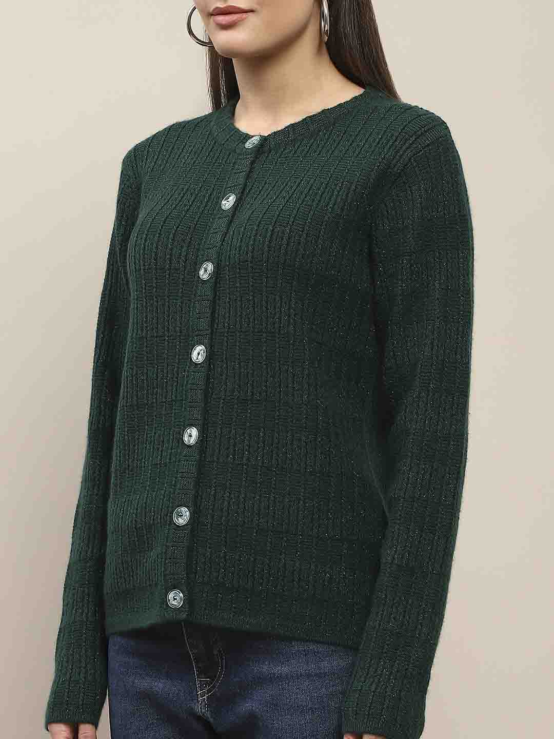 Madame Cable Knit Buttoned Bottle Green Cardigan - Image 7