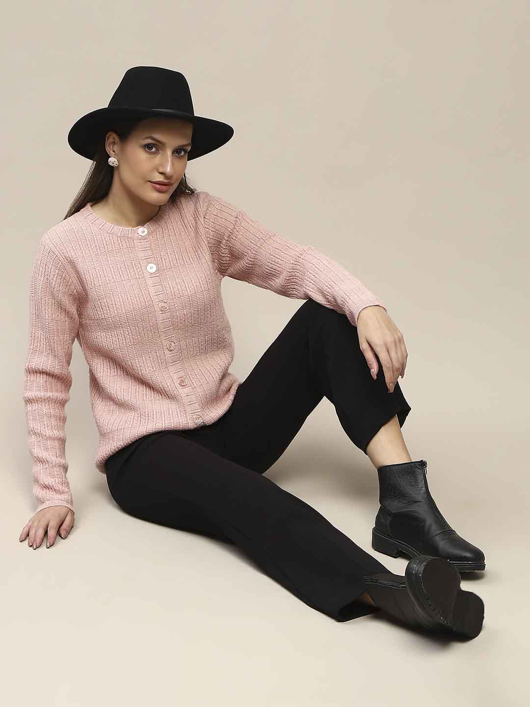 Madame Cable Knit Buttoned Peach Cardigan - Image 2