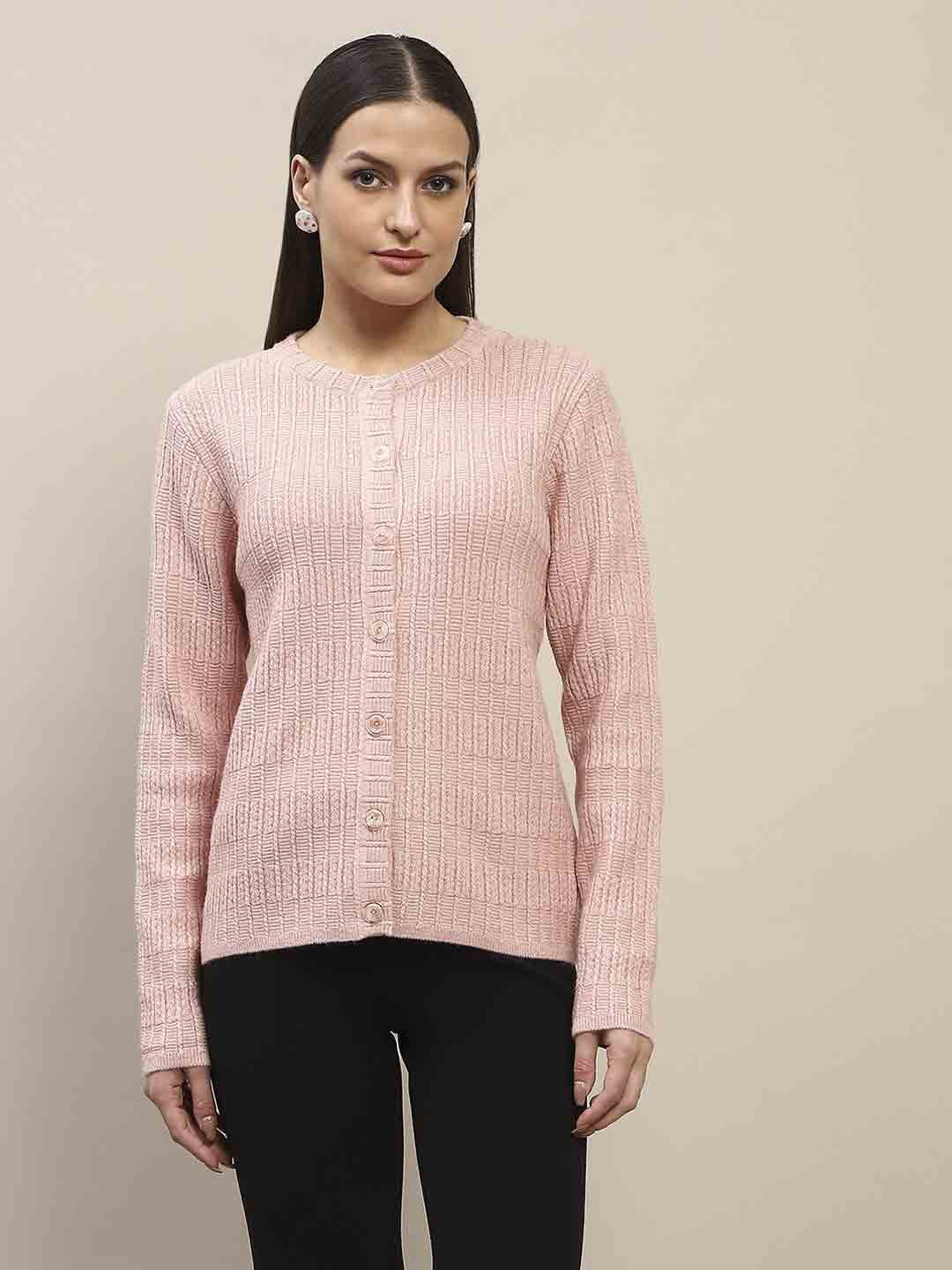 Madame Cable Knit Buttoned Peach Cardigan - Image 3