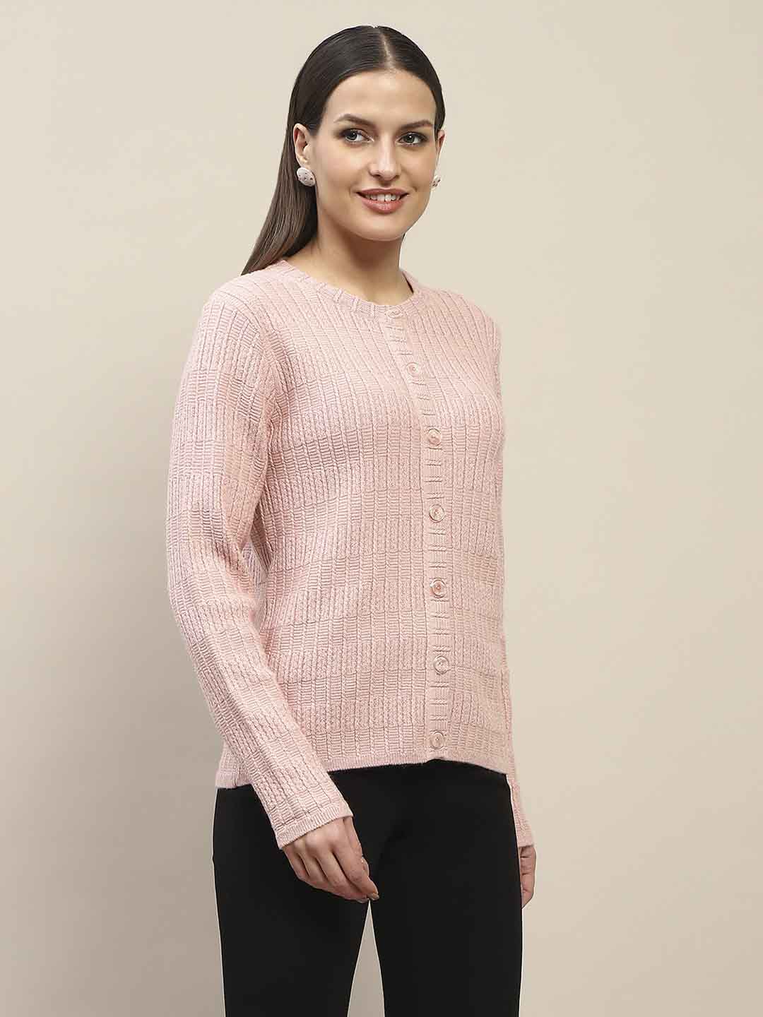Madame Cable Knit Buttoned Peach Cardigan - Image 4