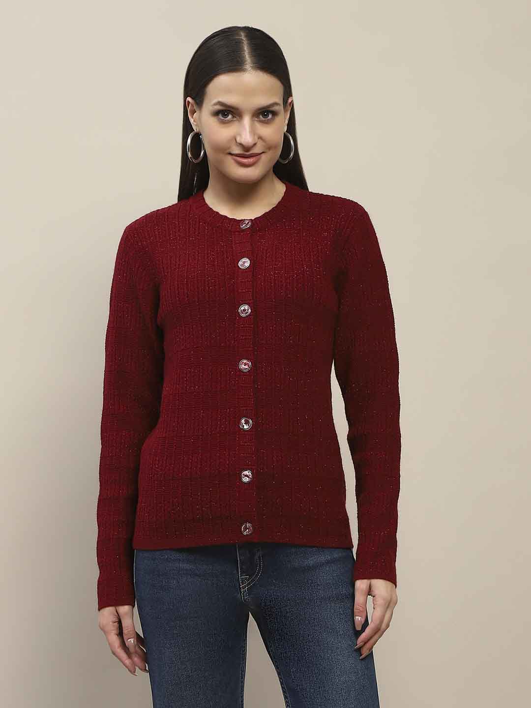 Madame Cable Knit Buttoned Red Cardigan - Image 3